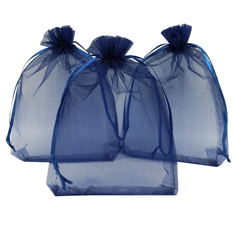Ankirol 100pcs Sheer Organza Favor Bags 5x7'' For Wedding Gift Bags Samples Display Drawstring Pouches (navy blue) - Image 1